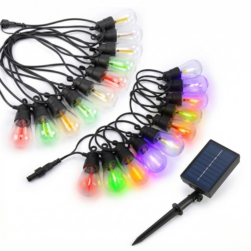 Solar RGB Meteor Show String Lights, 10 Meters 10 Lamps, IP44