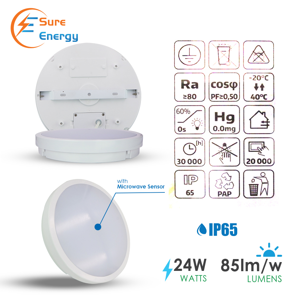 24W LED Bulkhead with Microwave Sensor IP65 4000K