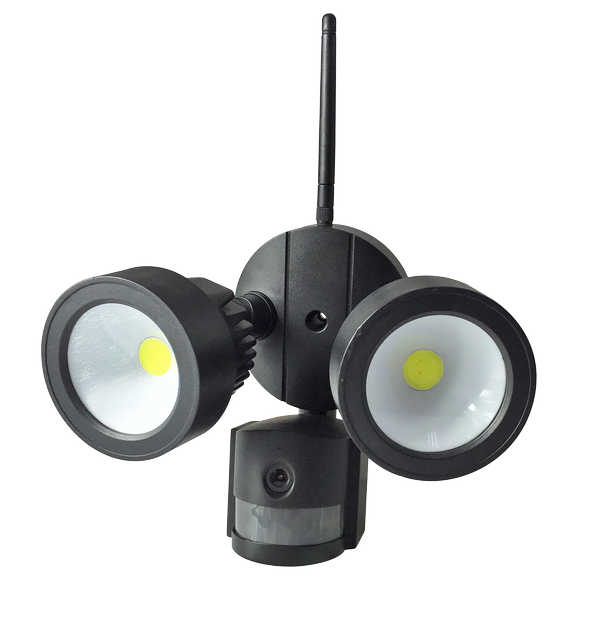 Wi-Fi Outdoor Security Kit with IP Camera and twin LED Floodlight, 2 way audio, black color