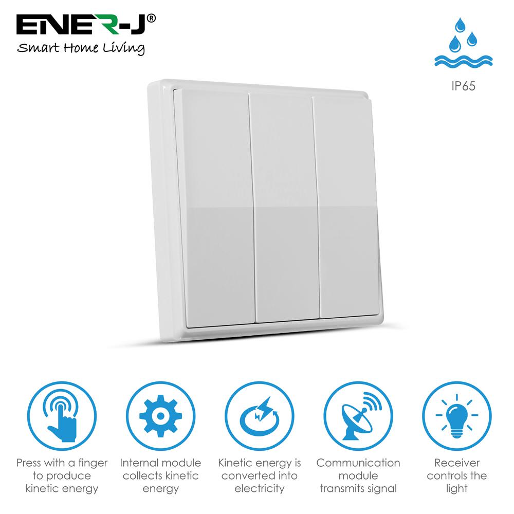 Wireless Kinetic Switches 3 Gang, Non Dimmable, White Body