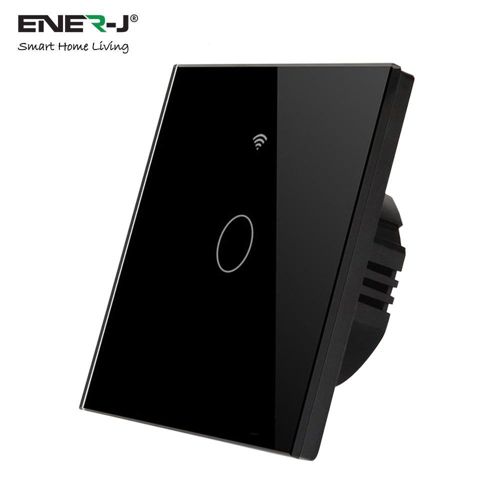Smart Touch Switch (Black) 1 Gang without Neutral Wire. Only Live.(with adapter)