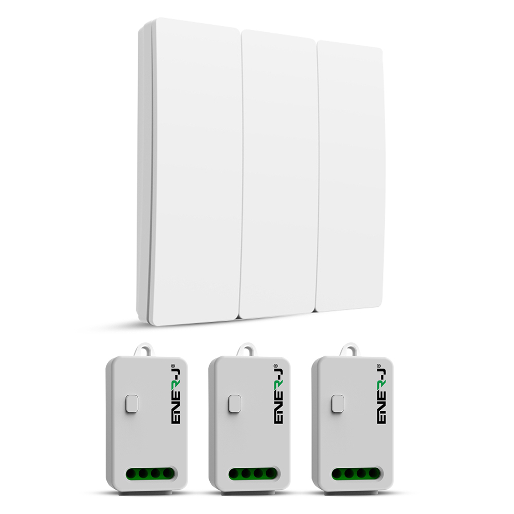 3 Gang Wireless Kinetic Switch, White + 3*500W RF receiver