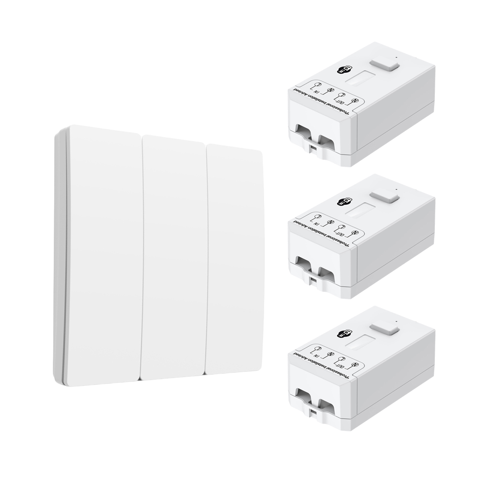 3 Gang Wireless Kinetic Switch, White + 3*500W RF+WIFI receiver