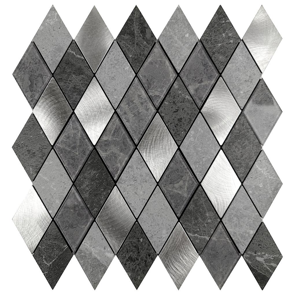 BRITWALL Stick-On Aluminium Splashback Tile – Silver Slate Diamond Pattern 295 × 295 × 4.5mm