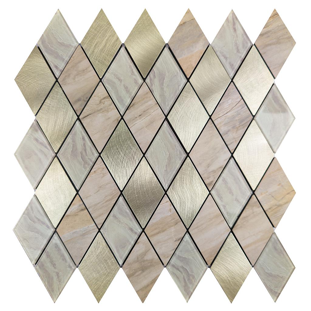 BRITWALL Stick-On Aluminium Splashback Tile – Rose Gold Slate Diamond Pattern 295 × 295 × 4.5mm