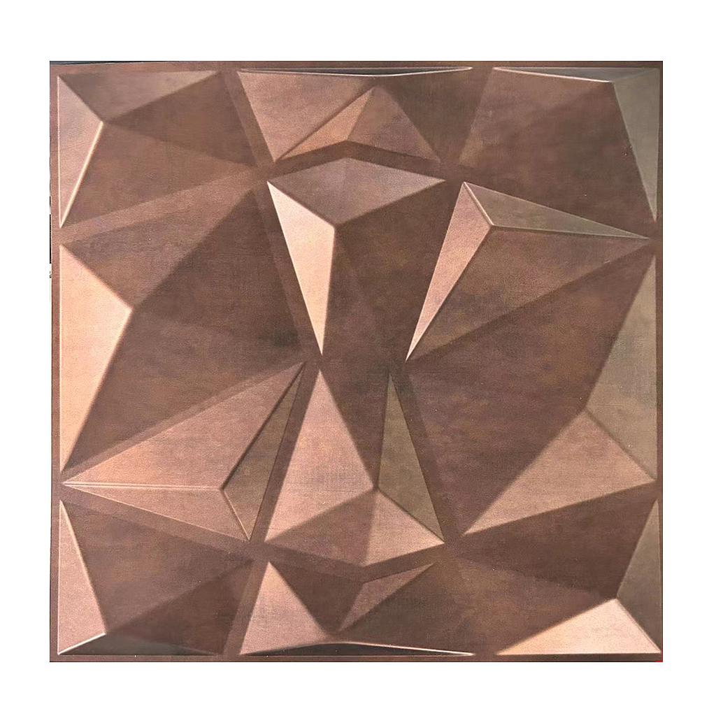 3D PVC Wall Panel, Faceted Diamond Design, Red Copper Rust, Size: 500x500x1mm