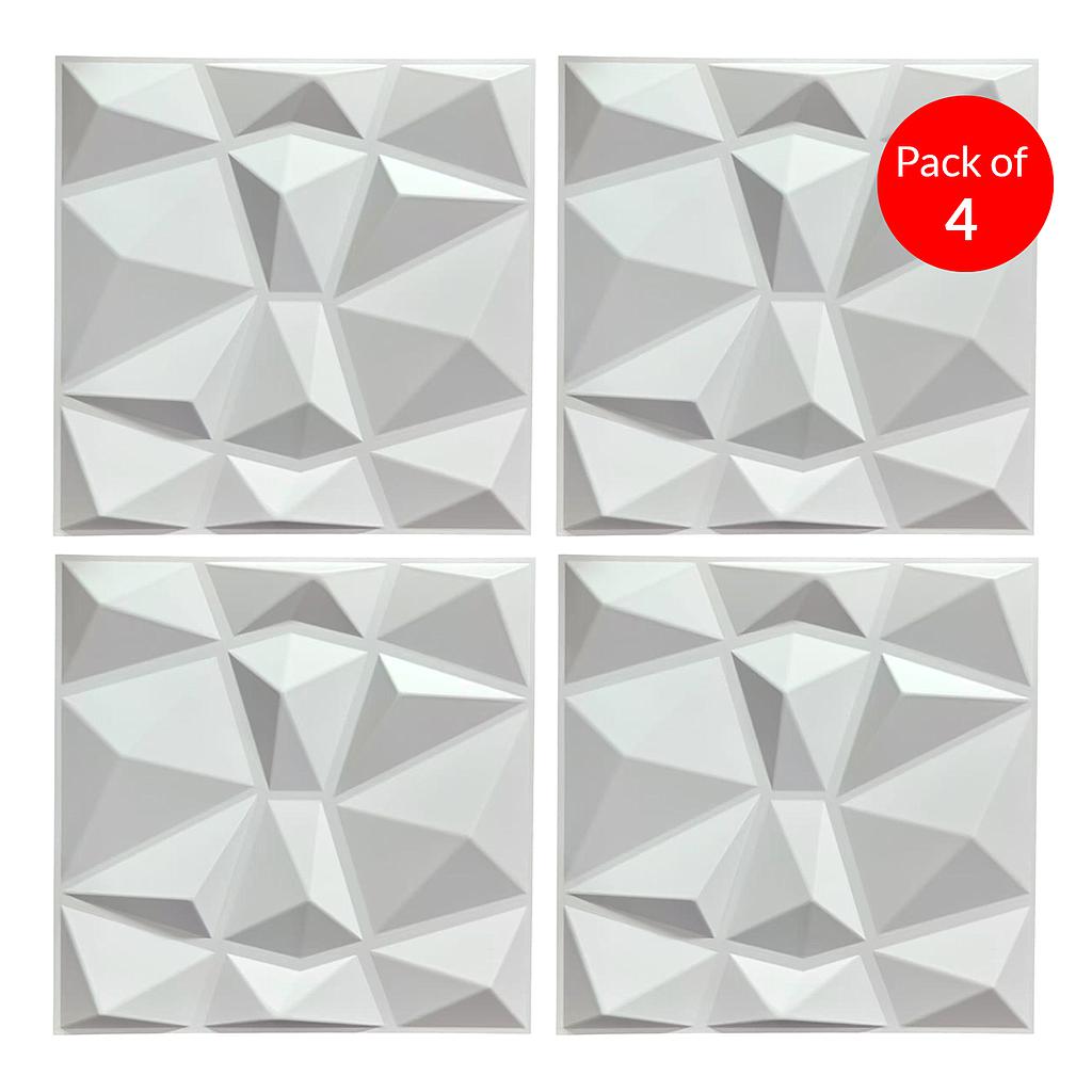 3D PVC Wall Panel, Faceted Diamond Design, White Size: 500x500x1mm