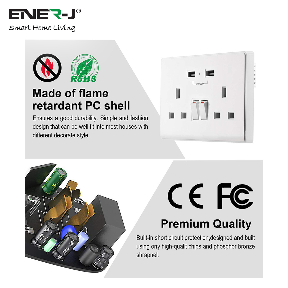  STANDARD 13A WALL SOCKETS WITH 2.1A USB