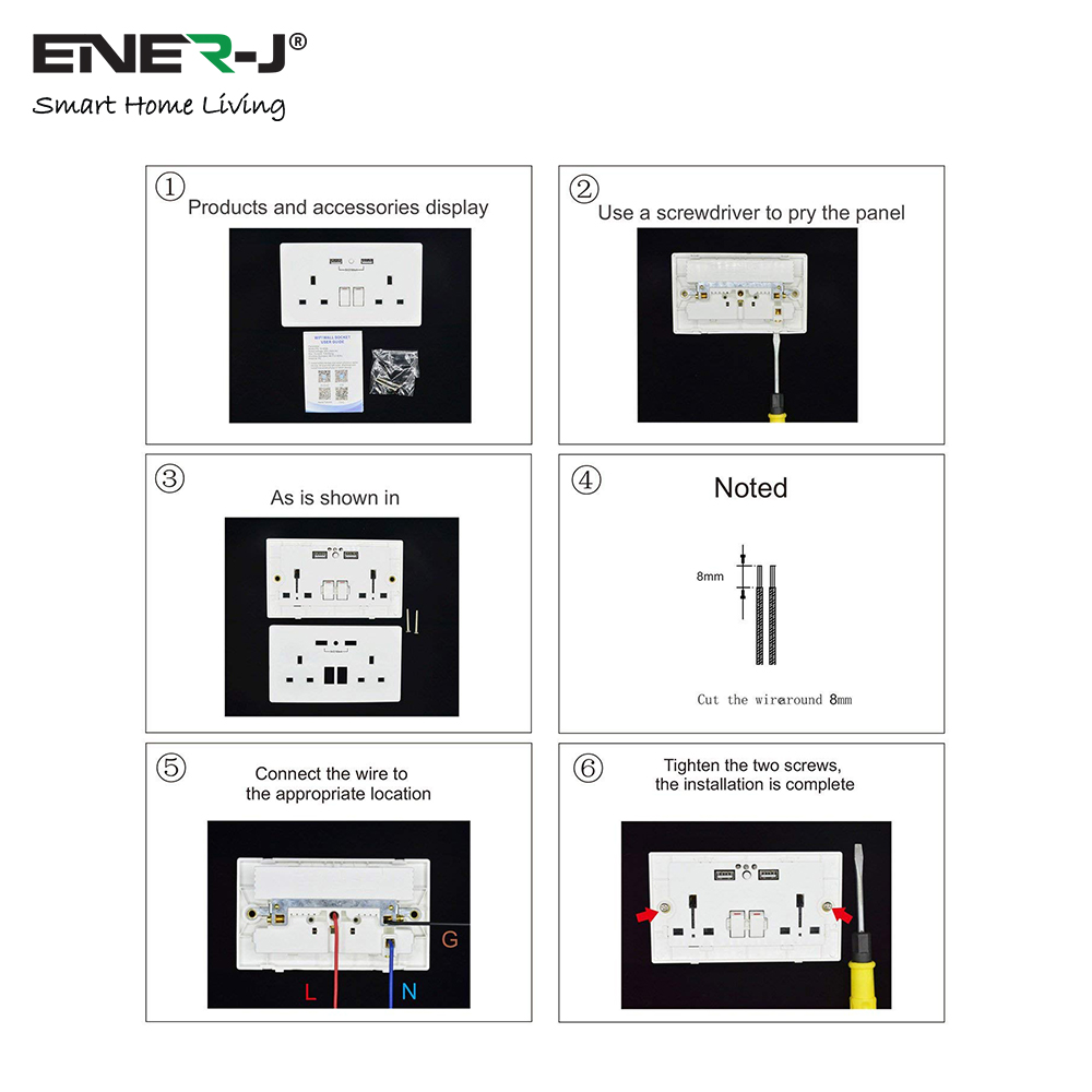  STANDARD 13A WALL SOCKETS WITH 2.1A USB