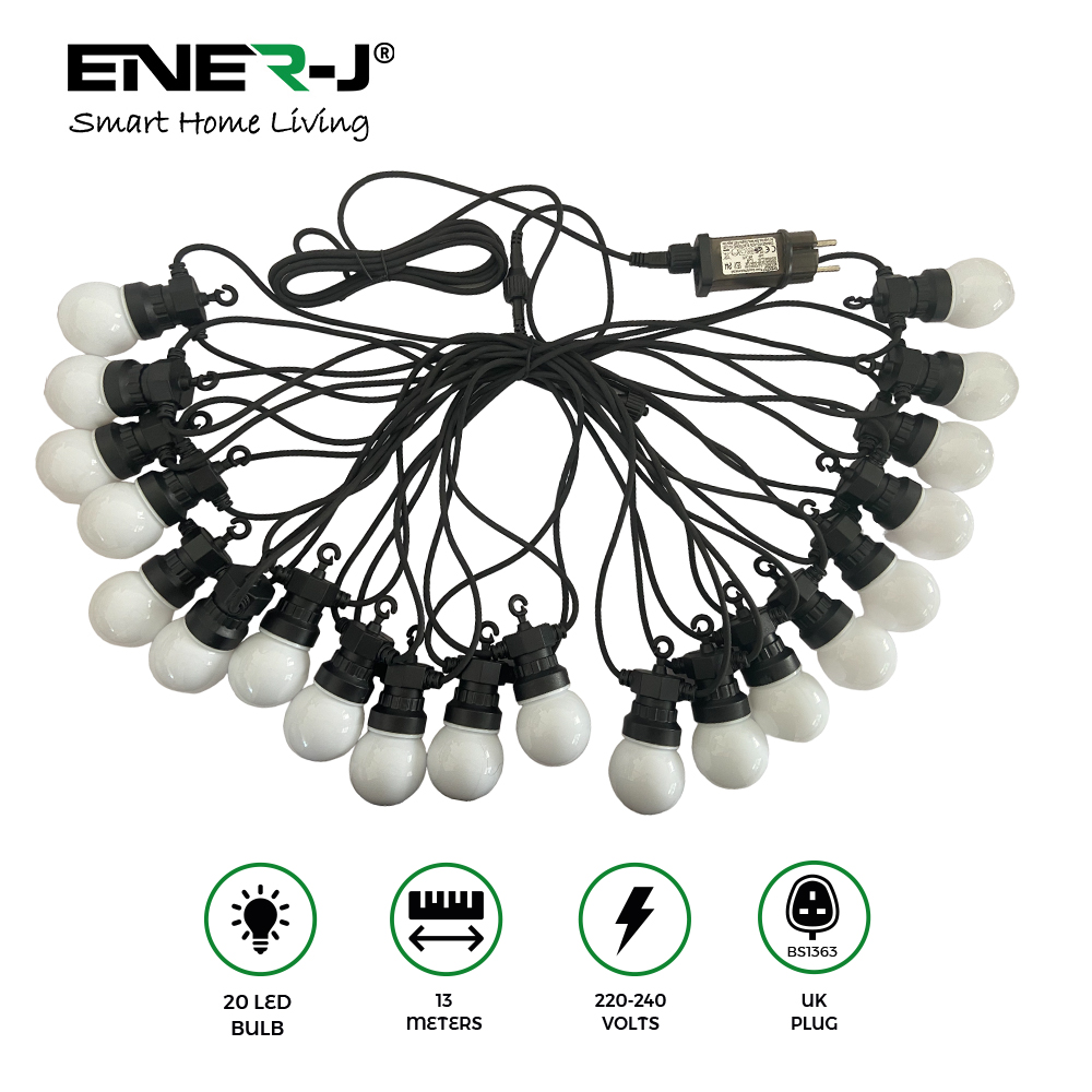 13 Meters RGB String Light Kit, 5V 5W (20 RGB Bulbs + IR Remote + UK Adapter)