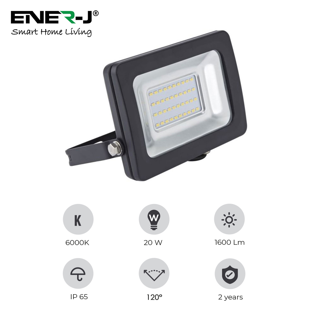 LED SMD Non PIR Floodlight IP65 20W 1600Lm, 6000K (Pack of 2 units)