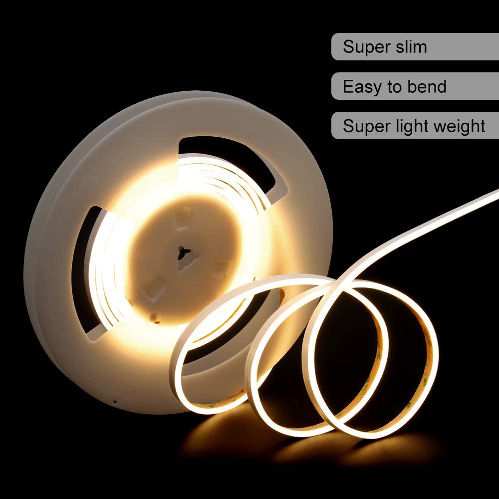 12V LED Neon Strip Kit, 3 Meters Silicon Neon Strip 6x12mm-120 LEDs/Mtr, 4 pcs Wall clips+5A Adapter, 6500K