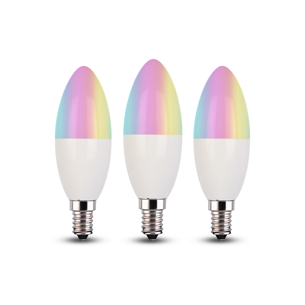 Smart WiFi Candle Bulb, E14 Base, RGB+CCT Changing &amp; Dimmable via APP (3pc pack)