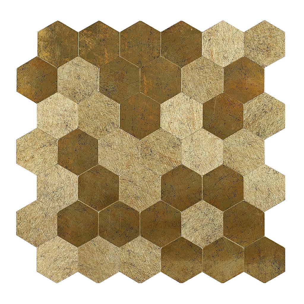 BRITWALL Stick-On Aluminium Splashback Tile – Large Luxe Gold HexaStyle 288 × 290 × 4mm