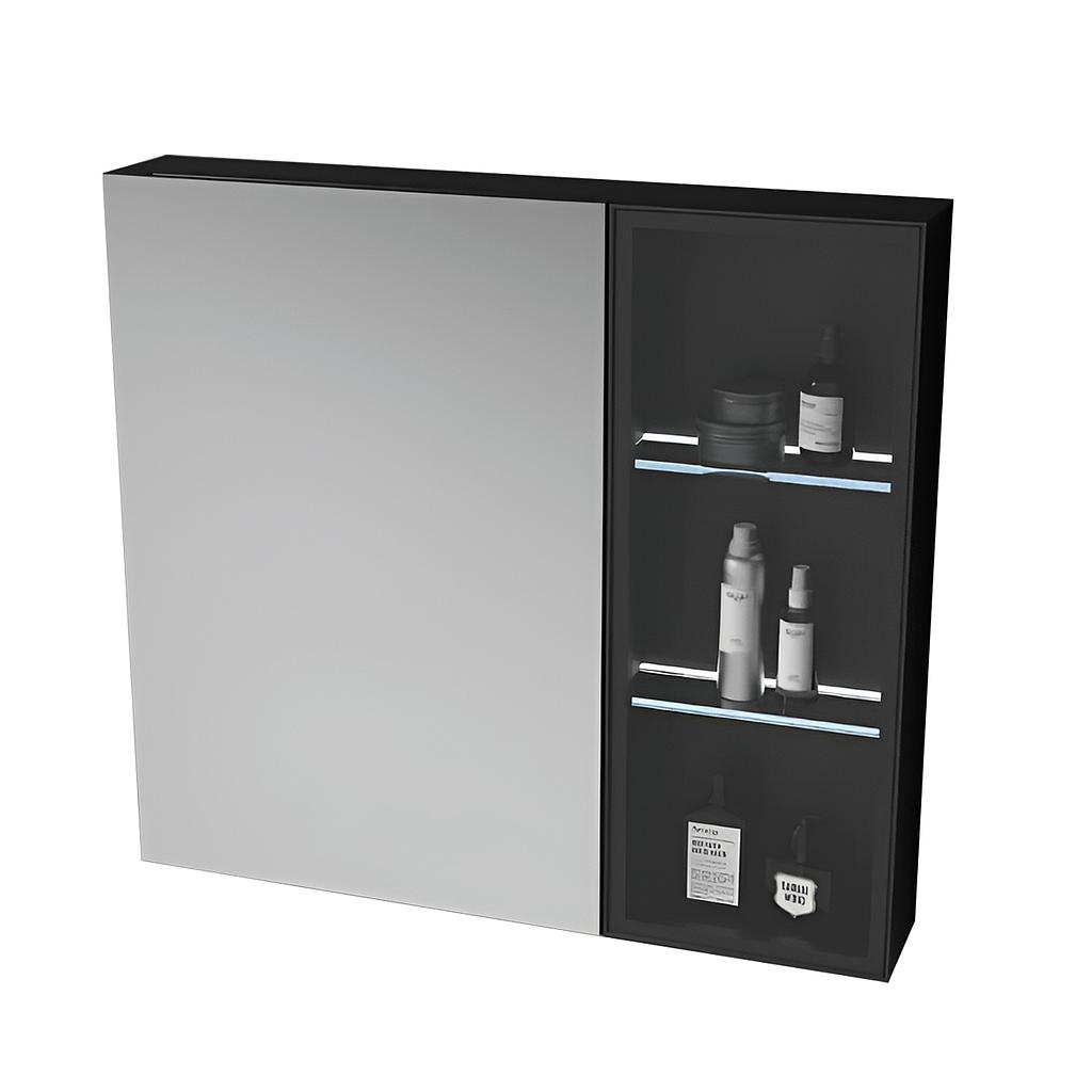 Black Aluminum LED Mirror Cabinet - Sleek Rectangular Design, 75x68 cm