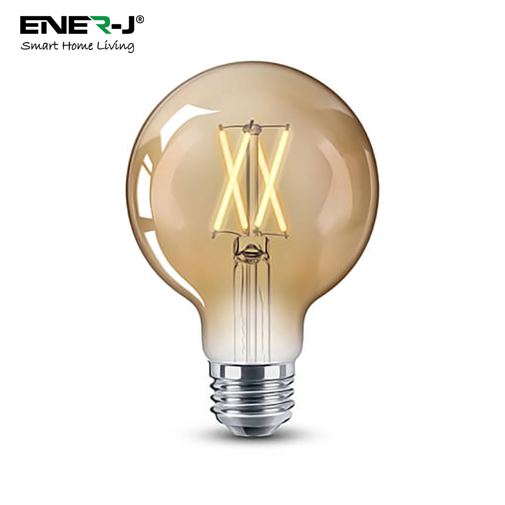 Filament G95 in Amber Glass- 8W 900Lm (of 6500K) 2700-6000K, CCT &amp; Dimmable E27