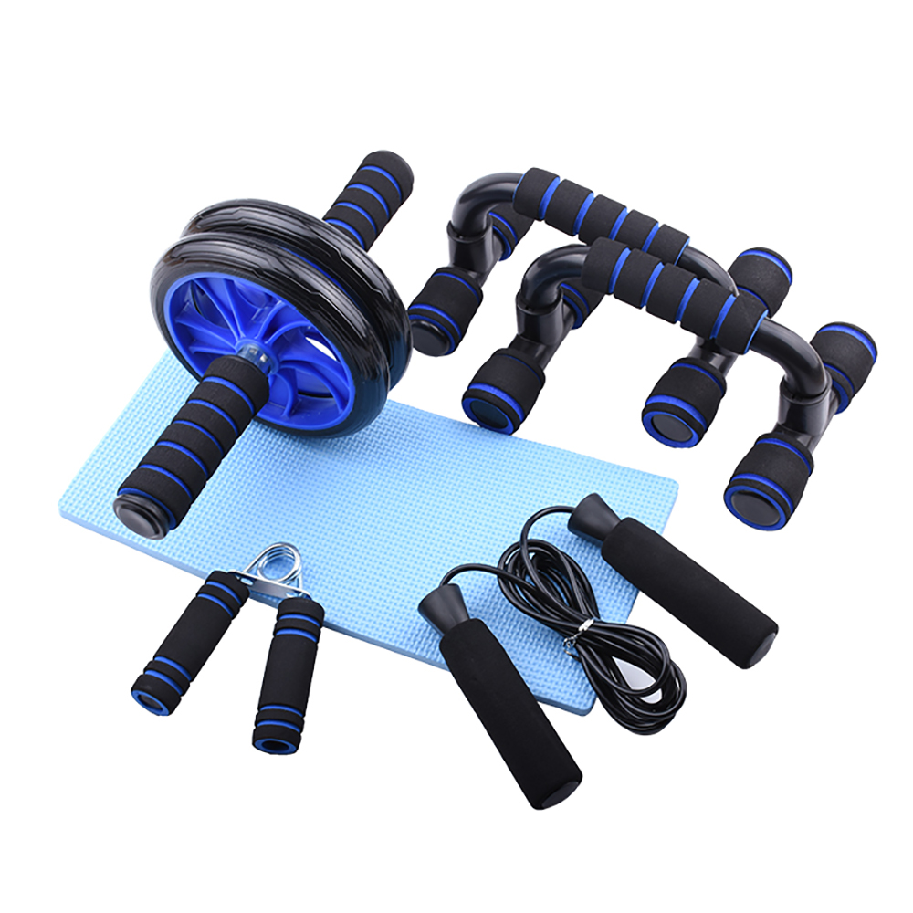 Fitness Exercise Set: Hand Gripper Jump Rope AB Roller Push-Up Bar Knee Pad