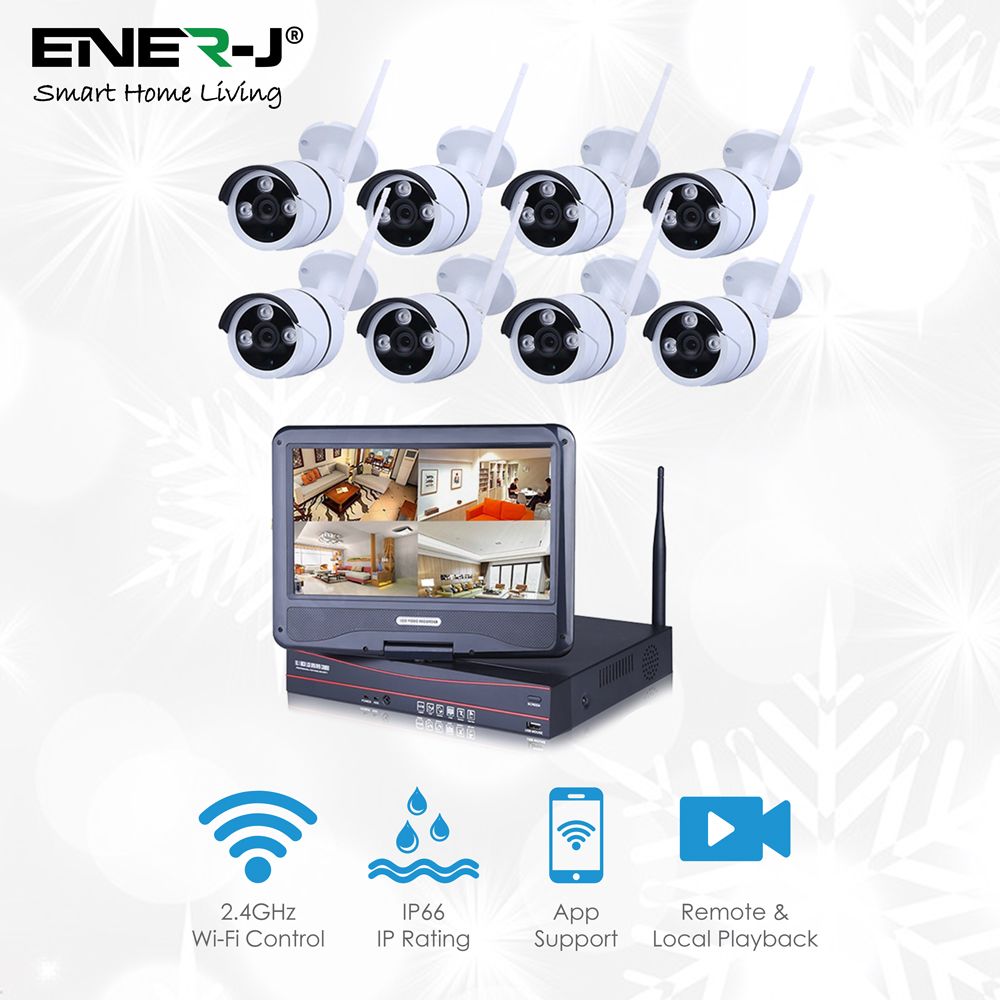 Outdoor Wireless IP Camera System Wi-Fi NVR (8 x New 720O IP Compact CMOS IP66 Camera EZVIZ Video NVR DIY CCTV Set. 10inch monitor)