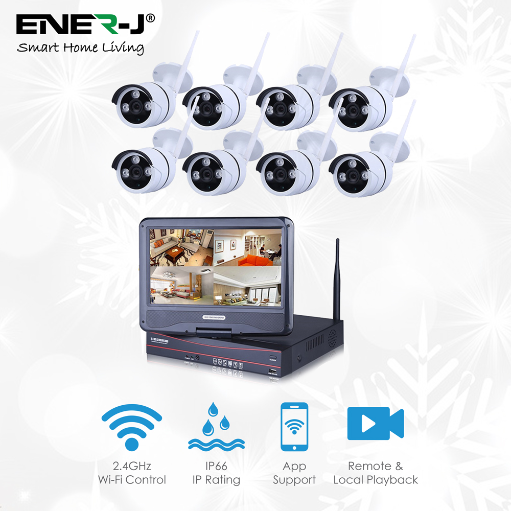 Outdoor Wireless IP Camera System WIFI NVR (8 x New 720O IP Compact CMOS IP66 Camera EZVIZ Video NVR DIY CCTV Set. 10inch monitor)