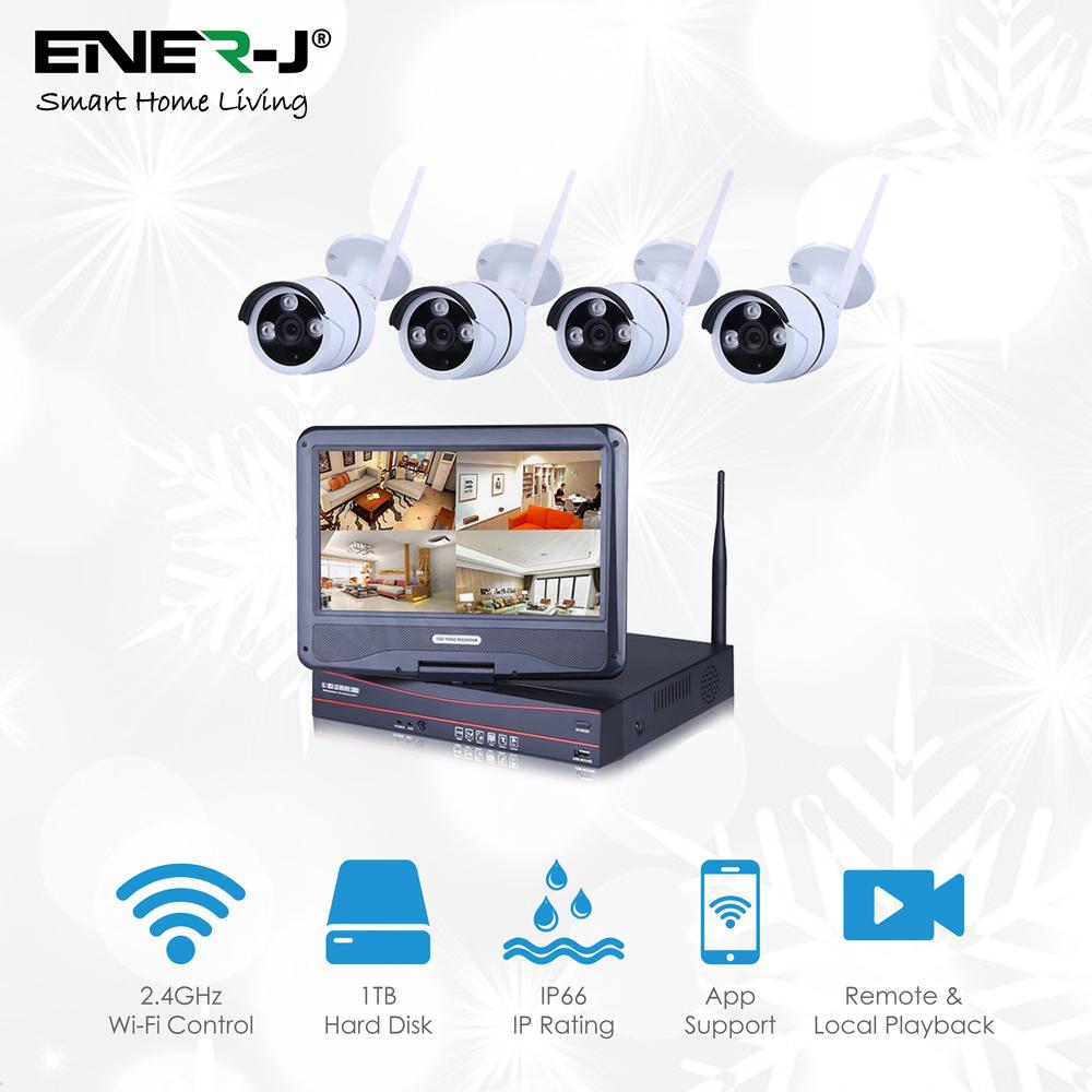 Wireless CCTV Kit with 4 x Outdoor IP Cameras with NVR, 1 TB Hard Disk &amp; 10.5 Inches Monitor
