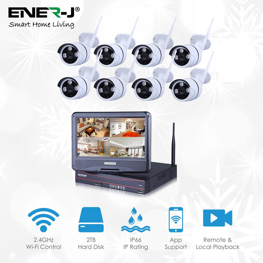 Wireless CCTV Kit with 8 x Outdoor IP Cameras with NVR, 2 TB Hard Disk &amp; 10.5 Inches Monitor