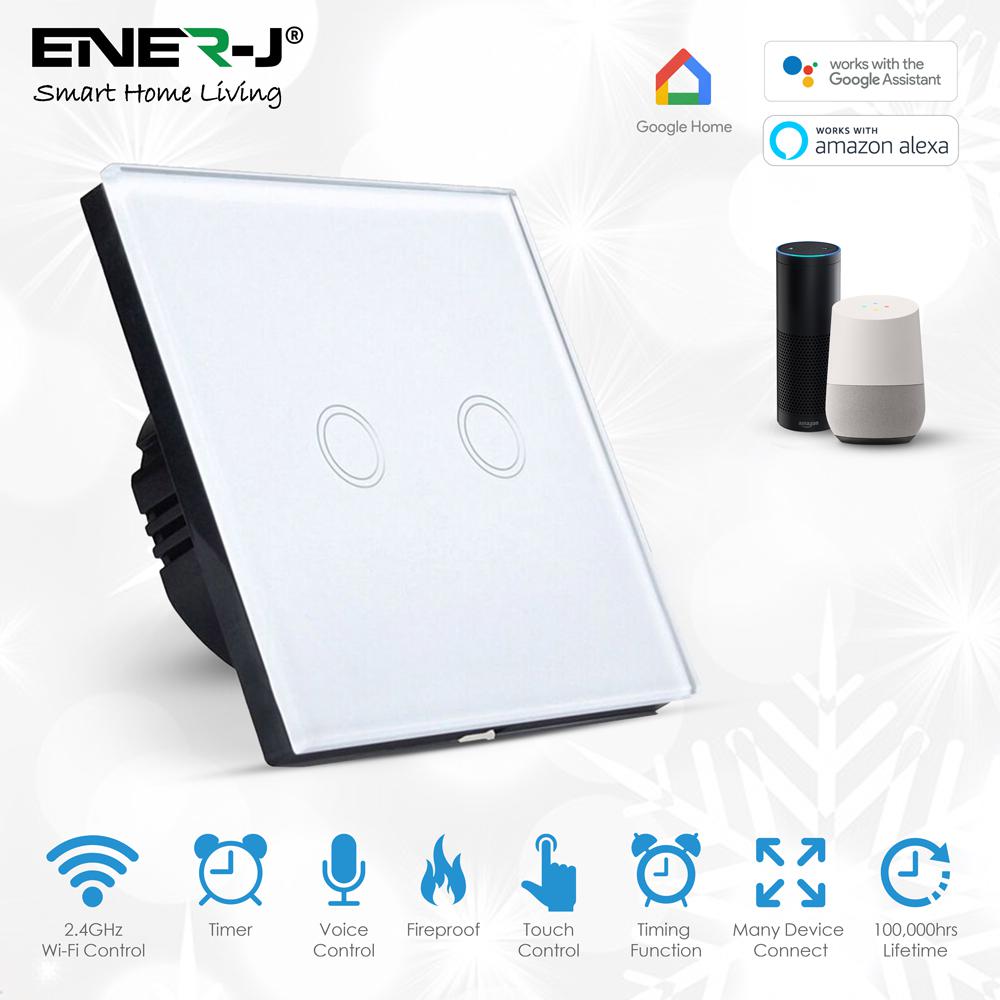 Smart WiFi Touch Glass On/off Switch, 2 Gang