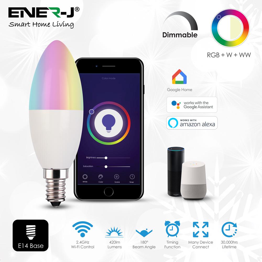 Smart Wi-Fi E14 LED Candle Bulb 4.5W, RGB+W+WW, Dimmable