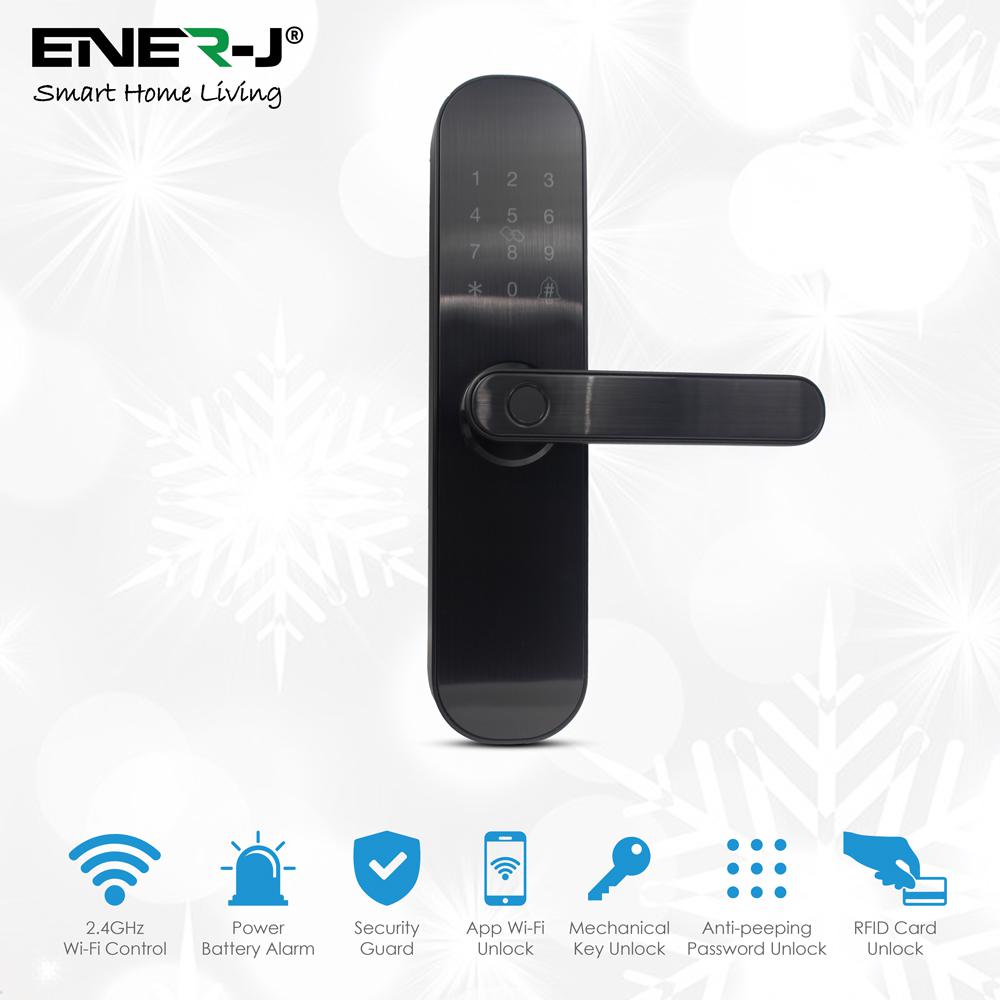 Smart WiFi Door Lock (includes 3 RFID card + 3 Mechanical Keys), Black Body Right Handle