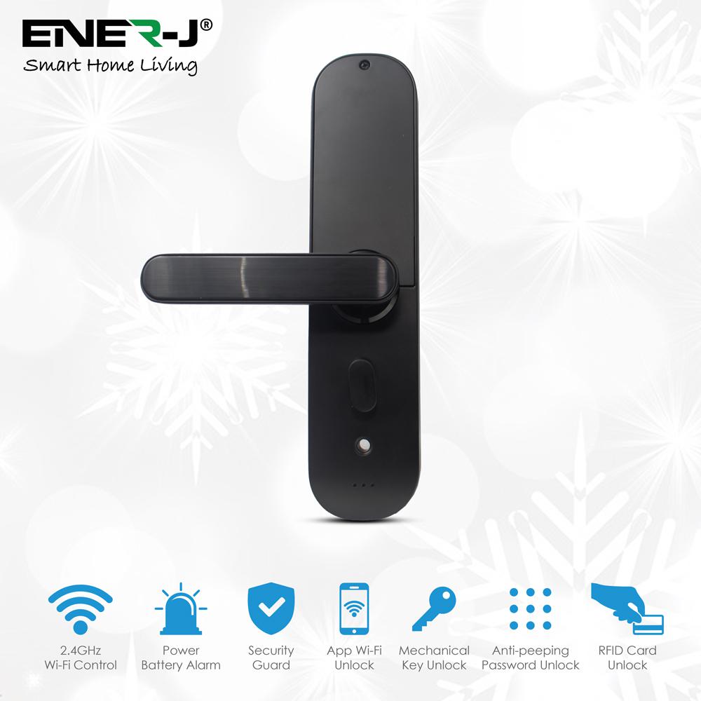 Smart WiFi Door Lock (includes 3 RFID card + 3 Mechanical Keys), Black Body Left Handle