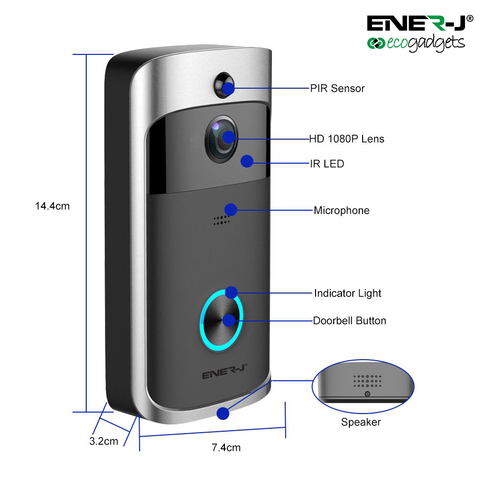 ENERJ ECO VIDEO DOORBELL, 1080P (batteries not included)