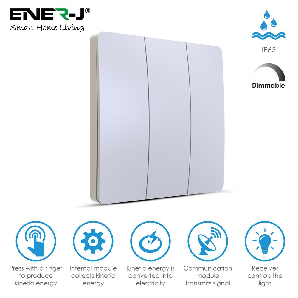 3 Gang Wireless Kinetic Switch Dimmable/Non Dimmable (white body)