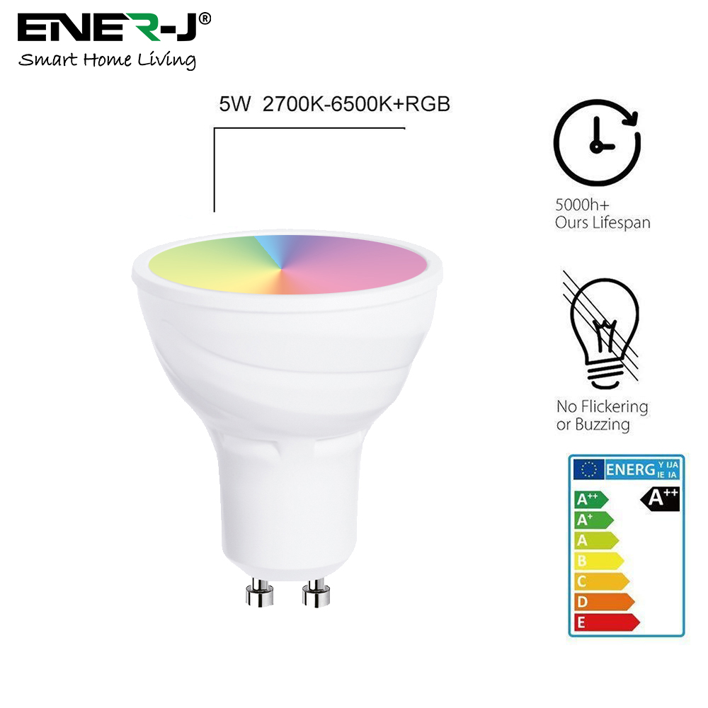 Smart WiFi GU10, 5W, RGB+CCT Changing &amp; Dimmable via APP (3pc pack)