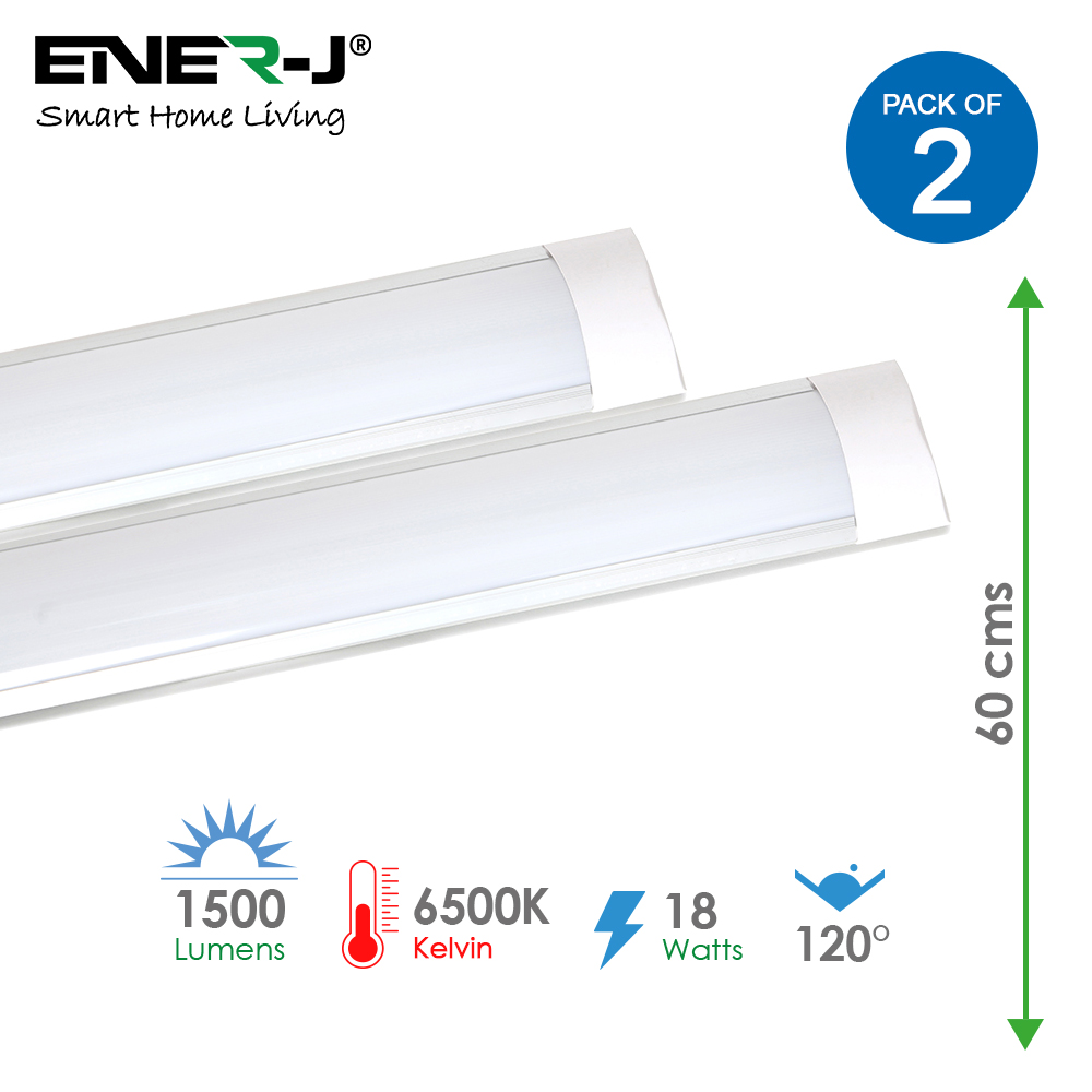 18W Prismatic LED Tube Batten complete fitting 0.6m, 1440 lumens, 6500K (pack of 2 units)