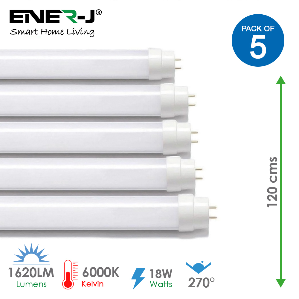 T8 LED Nano Plastic Tube 120cms 18W 6000K (pack of 5 units)