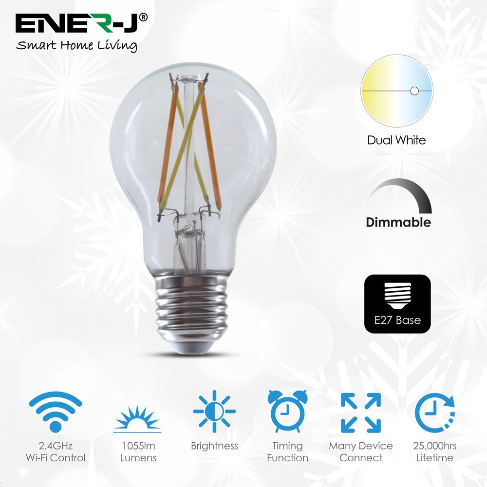 WiFi Smart 8.5W LED Dimmable &amp; CCT Changing Filament E27 Bulb, A60