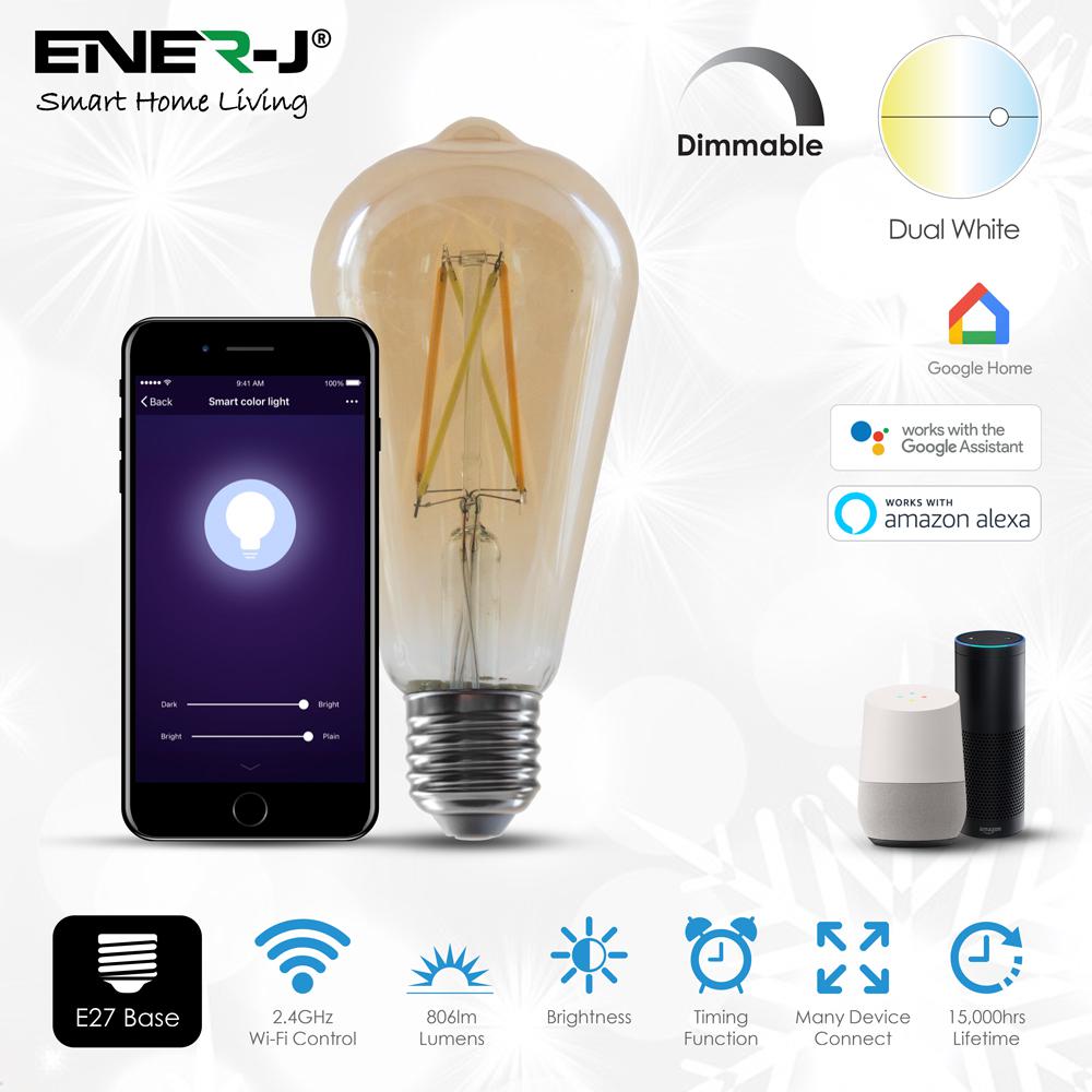 Filament ST64 in Amber Glass- 8.5W 730Lm (of 6500K) 2700-6000K, CCT &amp; Dimmable E27