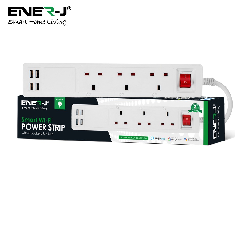 13A SMART Wi-Fi Power Strips with 3 Sockets+ 2 USB+ 1 Type-C