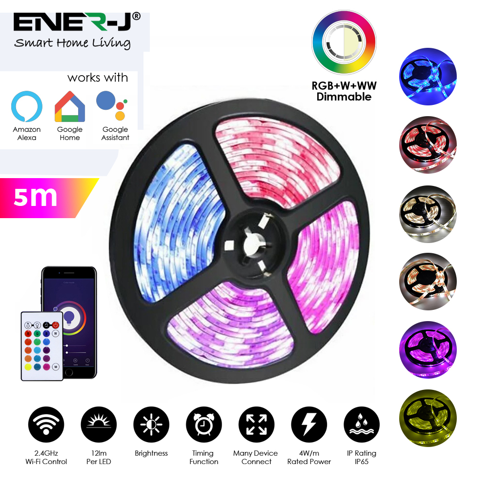 Smart WiFi LED Strip RGB+CCT Changing and Dimmable via app