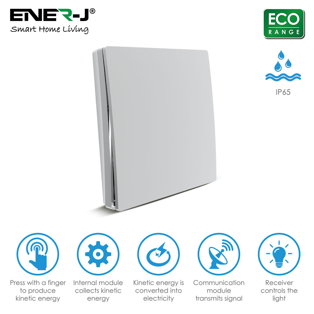 1 Gang Wireless Kinetic Switch, Polished Silver Body, ECO RANGE