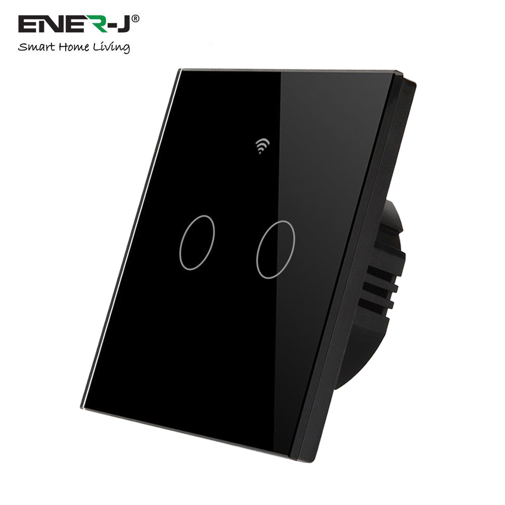 Smart Touch Switch (Black) 2 Gang without Neutral Wire. Only Live.(with adapter)