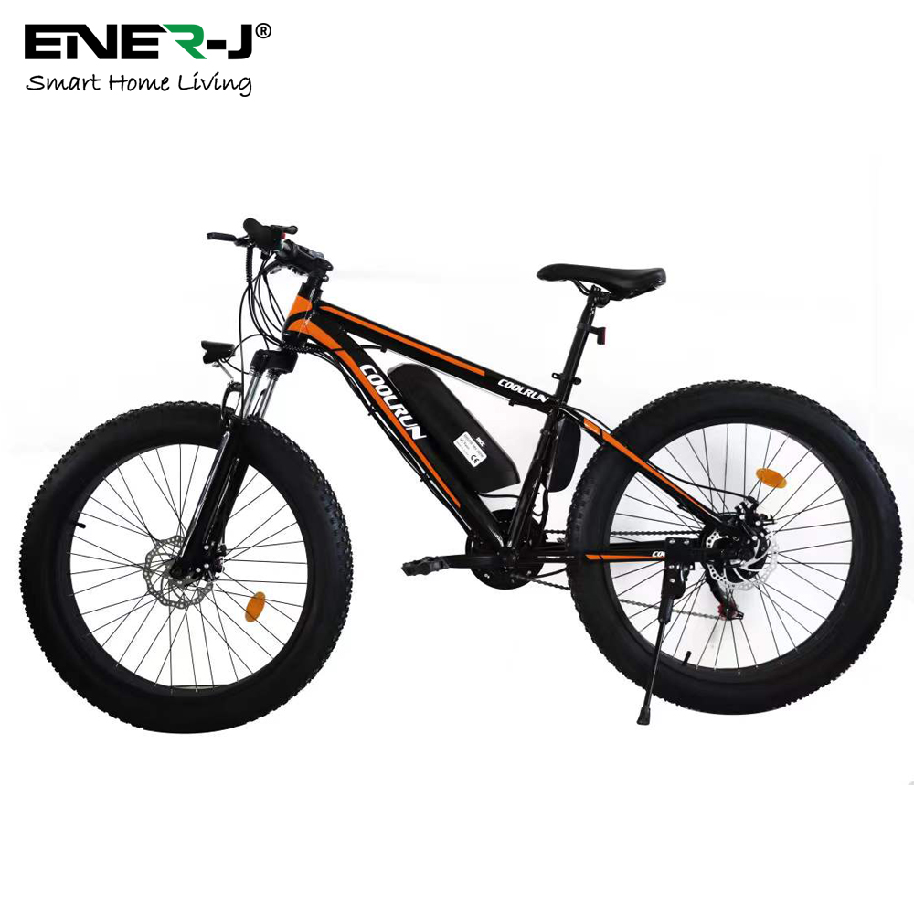 26 inch Frame Thick tyre Electric Bike with Samsung Battery and Shimano gear, Black &amp; red