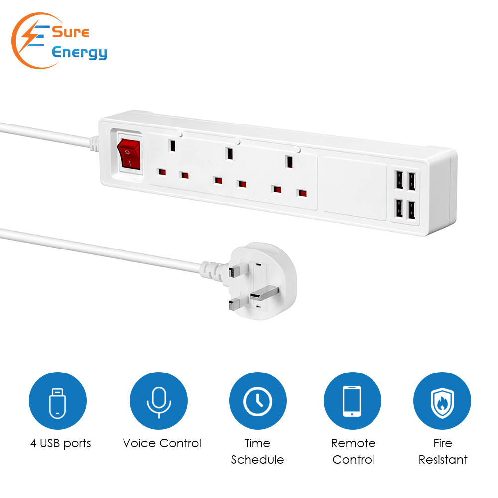 
13A SMART Wi-Fi Power Strips with 3 Sockets &amp; 4 USB
