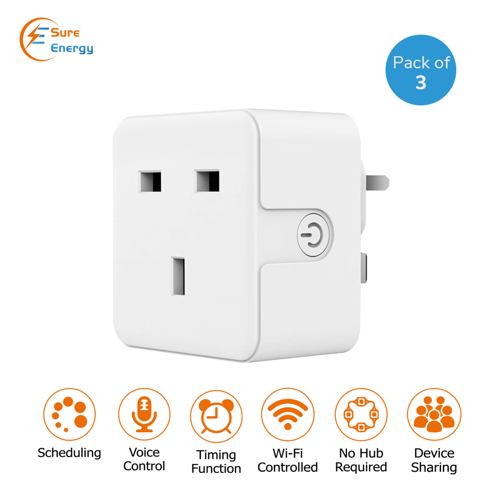 Wi-Fi &amp; Bluetooth Smart 13A Plug, Max 3120W, UK Plug (3 pcs pack)