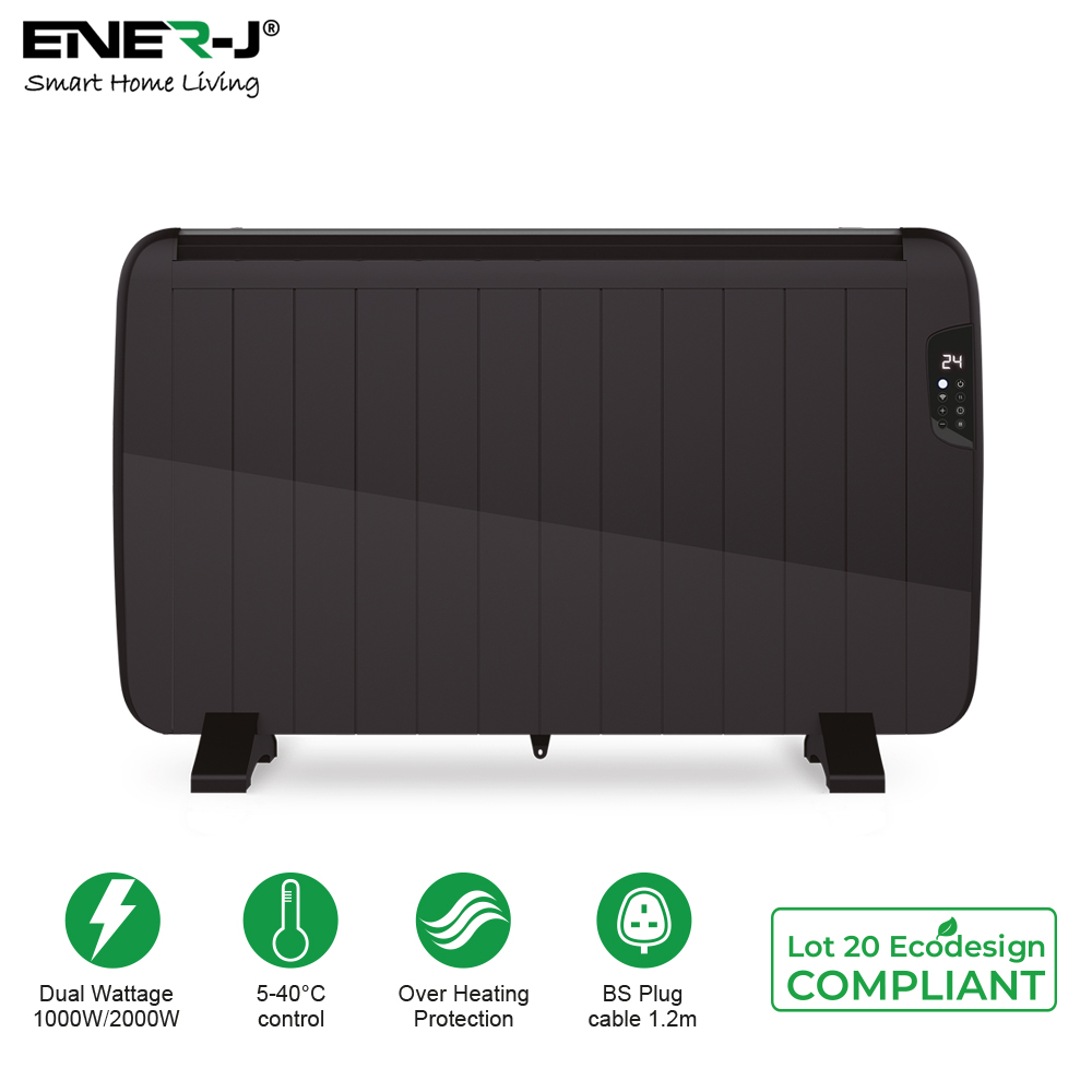 Smart 2000W Radiator Heater with Aluminium Heating Element, Black