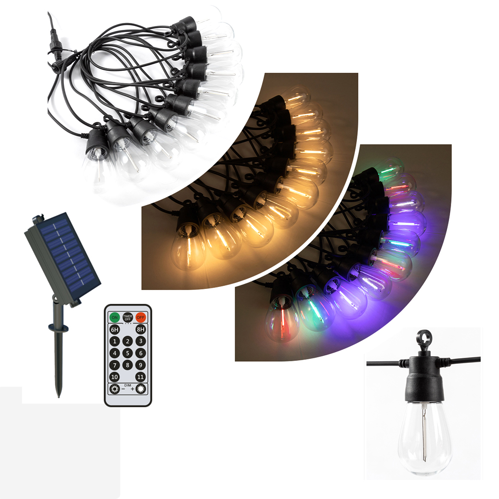 Solar RGB+WW (2 Way) String Lights with Remote, 10 Meters, 10 lamps, IP44