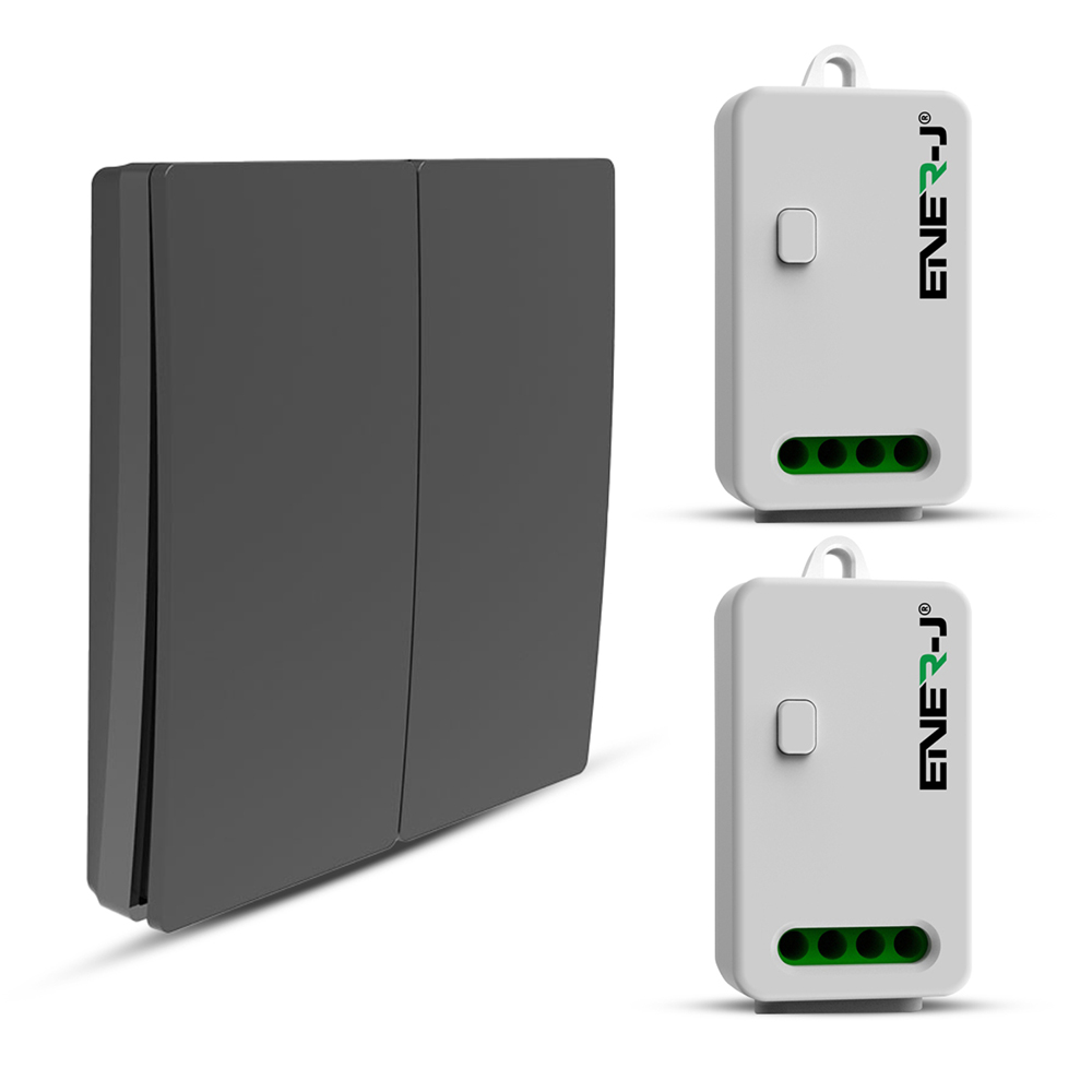 2 Gang Wireless Kinetic Switch, Black + 2*500W RF Receiver
