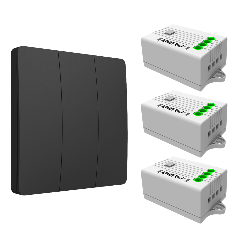 3 Gang Wireless Kinetic Switch (black body) + 3*500W RF Receiver 