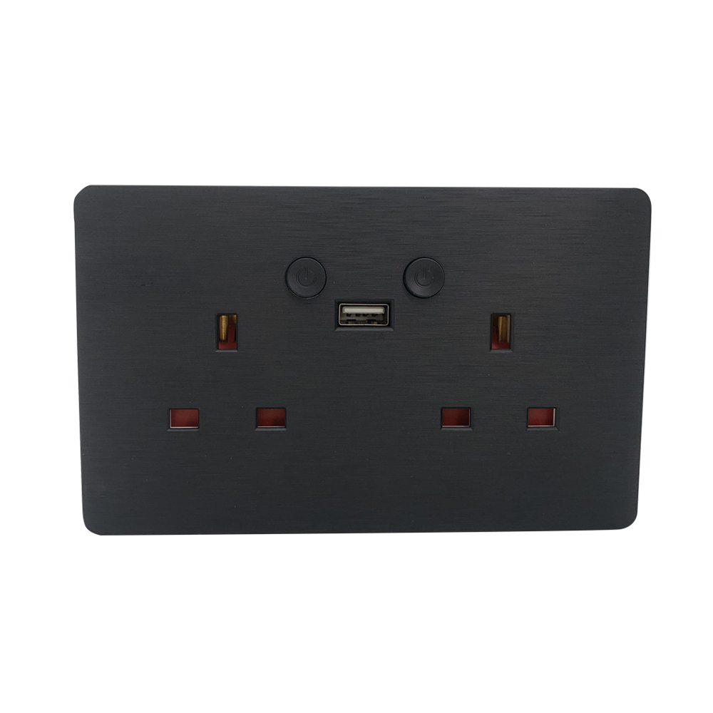 Smart Wi-Fi 13A Wi-Fi Twin Wall Sockets with 1 USB Ports (Black Brushed Finish)