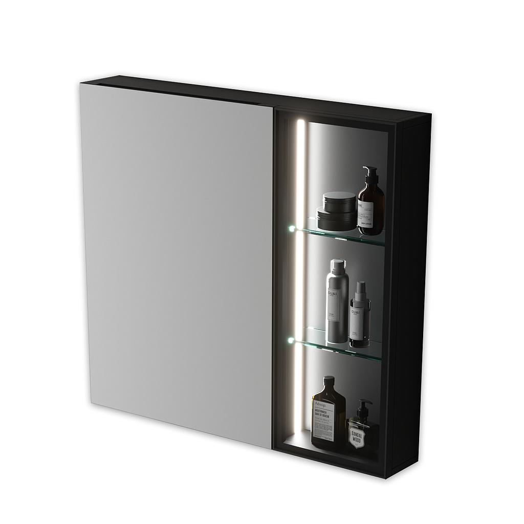 Black Aluminum LED Mirror Cabinet - Sleek Rectangular Design, 75x68 cm
