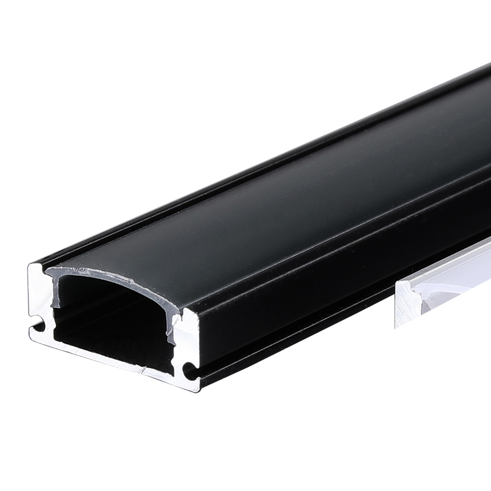 17.3mm x 7.59mm Aluminum Channel Profile with PC Cover - 2m Length, Sandy Black